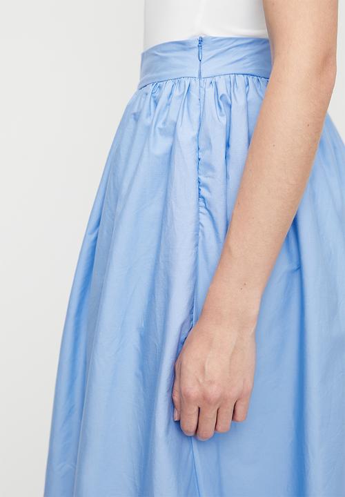 MILLA - Poplin skirt with embroidered hem - blue
