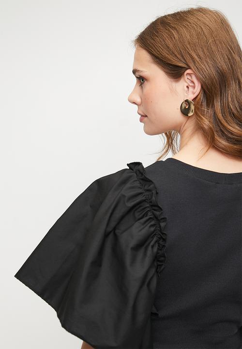 MILLA - Combo ruffle sleeve tee - black