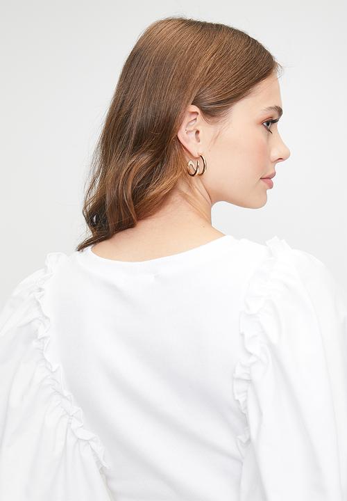 MILLA - Combo ruffle sleeve tee - white