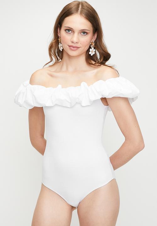 MILLA - Bardot bodysuit bubble combo bodysuit - white