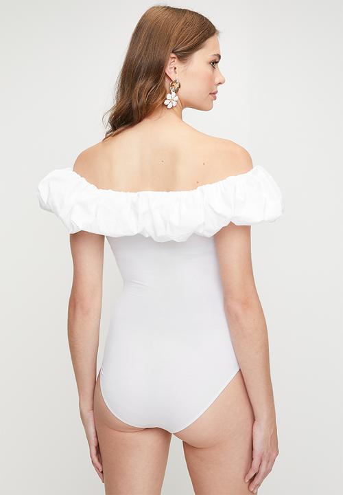 MILLA - Bardot bodysuit bubble combo bodysuit - white