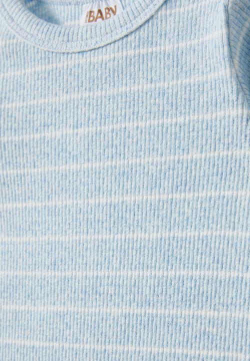 Cotton On - Organic newborn pointelle long sleeve bubbysuit - blue marle/vanilla stripe