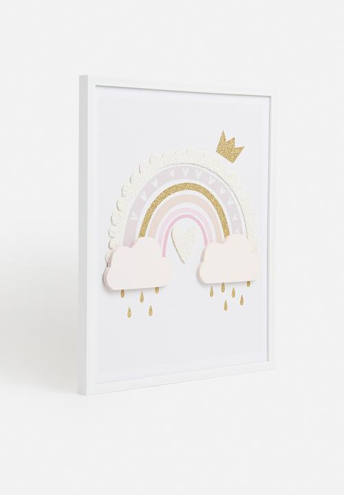 Sixth Floor - Rainbow framed canvas with 3d objects - pink	