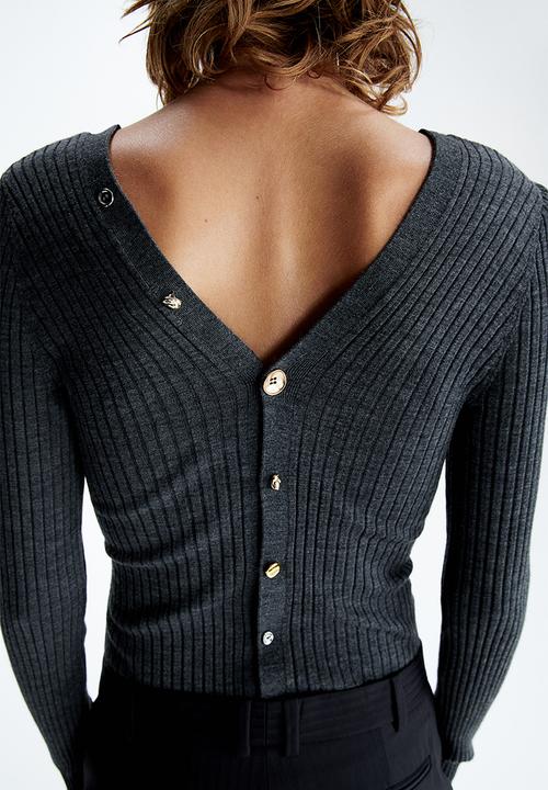 H&M - H&M Studio: Statement-button wool cardigan - dark grey marl
