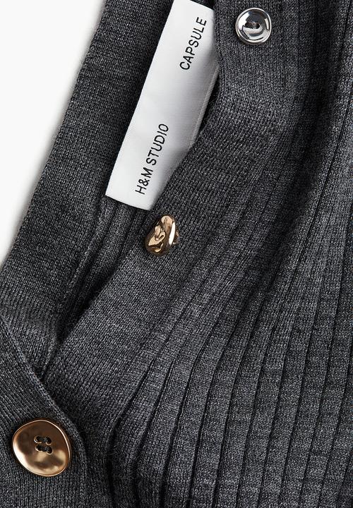 H&M - H&M Studio: Statement-button wool cardigan - dark grey marl