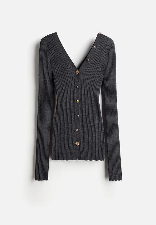 H&M - H&M Studio: Statement-button wool cardigan - dark grey marl