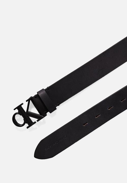 Calvin Klein - Round mono plaque lthr belt 35mm -  black