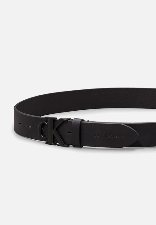 Calvin Klein - Round mono plaque lthr belt 35mm -  black