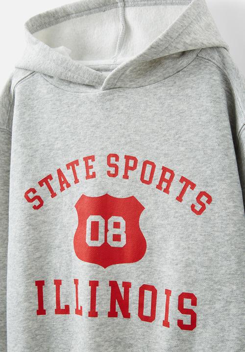 Cotton On - Sammy hoodie - fog grey marle/varsity red/state sports