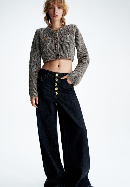 H&M - H&M Studio: Cropped glittery cardigan - silver-coloured gold-coloured