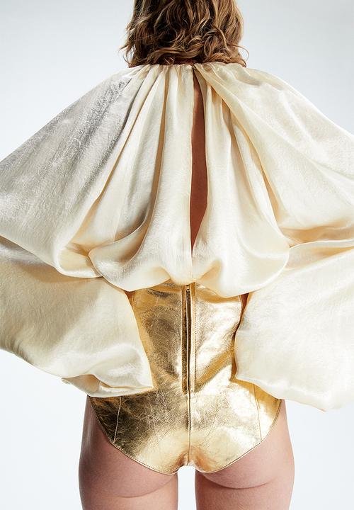 H&M - H&M Studio: Eyelet-detail leather mini shorts - gold-coloured