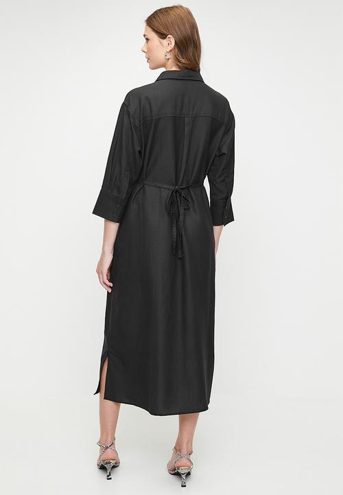 Me&B - Linen Tunnel Shirt Dress In Black - Black