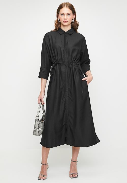 Me&B - Linen Tunnel Shirt Dress In Black - Black