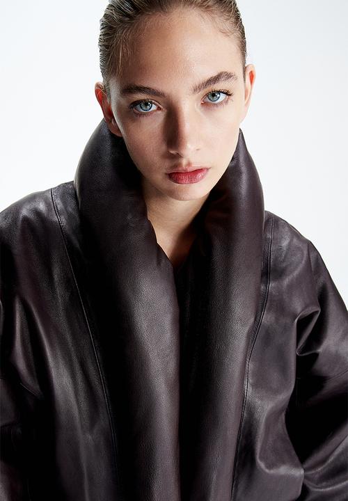 H&M - H&M Studio: Shawl-collared leather jacket - burgundy