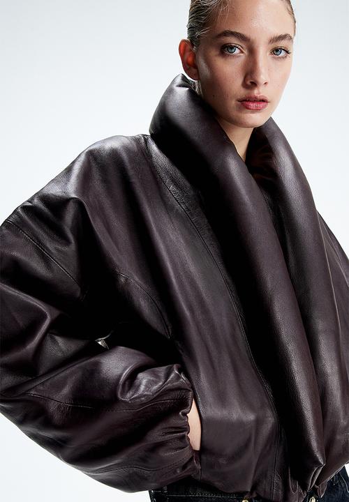 H&M - H&M Studio: Shawl-collared leather jacket - burgundy