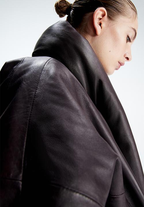 H&M - H&M Studio: Shawl-collared leather jacket - burgundy