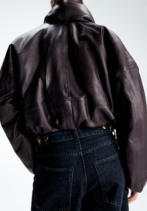 H&M - H&M Studio: Shawl-collared leather jacket - burgundy