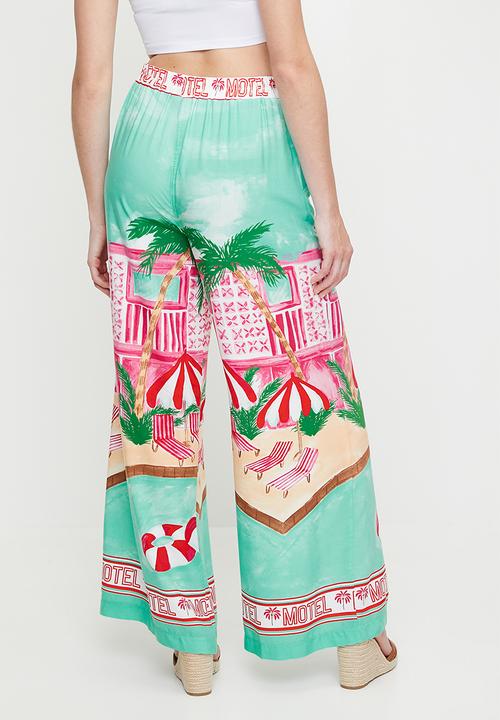 Me&B - Elasticated Wide Hem Long Pants - Motelprint