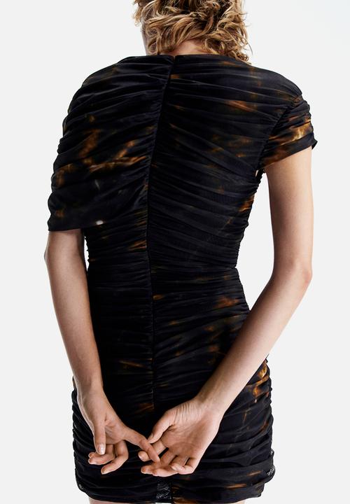 H&M - H&M Studio: Draped mesh dress - black patterned
