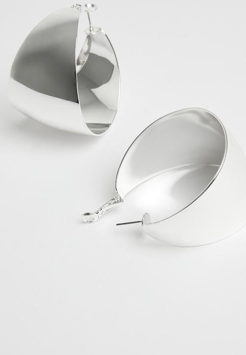 PrettyLittleThing - Silver chunky flare hoop earrings - silver