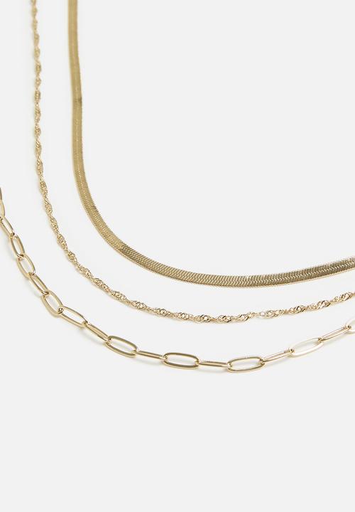 boohoo - Snake and twist multi row chain necklace - gold