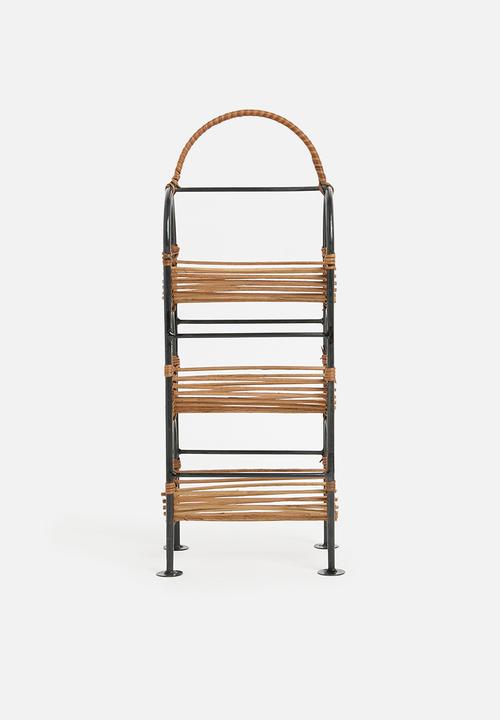 Sixth Floor - Rattan Wine rack - Black & Natural