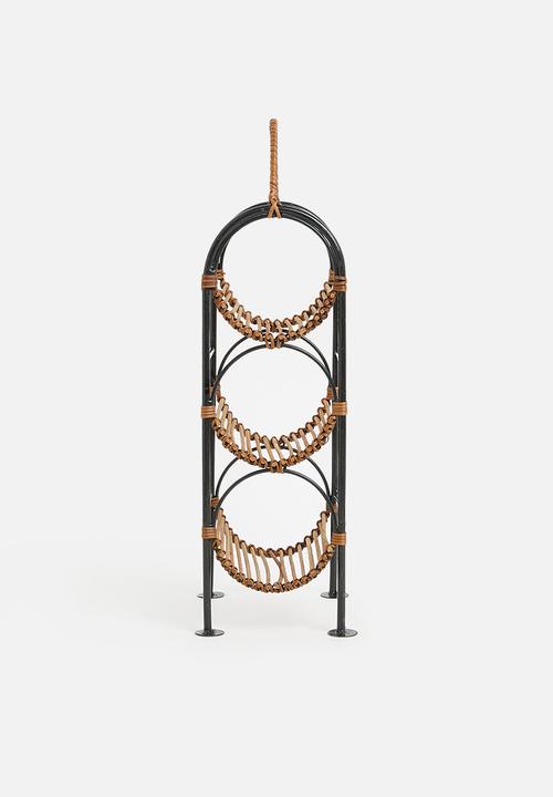 Sixth Floor - Rattan Wine rack - Black & Natural