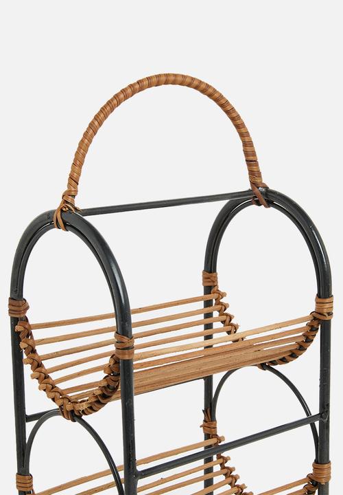 Sixth Floor - Rattan Wine rack - Black & Natural