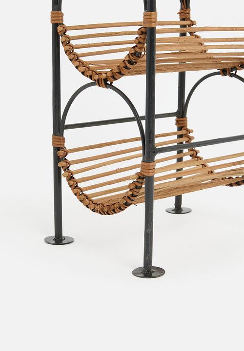 Sixth Floor - Rattan Wine rack - Black & Natural