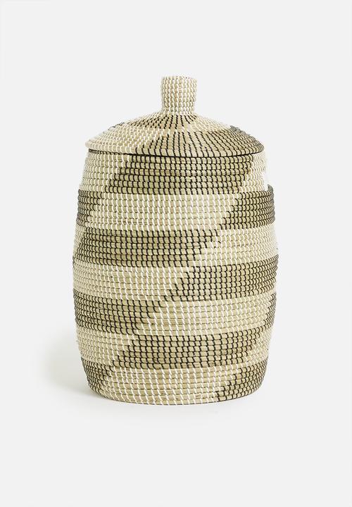 Sixth Floor - Large Seagrass Laundry basket - Black & Natural