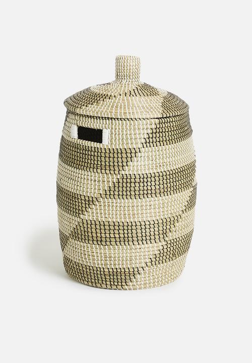 Sixth Floor - Large Seagrass Laundry basket - Black & Natural
