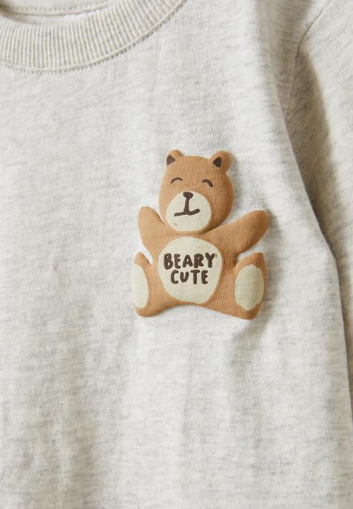 Cotton On - Jamie long sleeve tee - oatmeal marle/beary cute