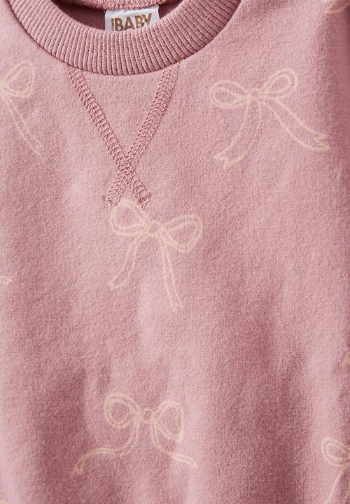 Cotton On - Alma drop shoulder sweater - dusty berry/bows