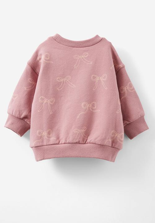 Cotton On - Alma drop shoulder sweater - dusty berry/bows