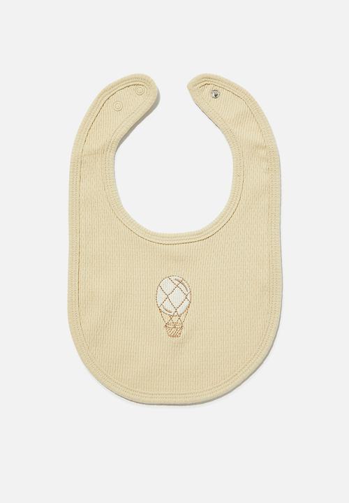 Cotton On - Organic pointelle bib - rainy day/hot air balloons