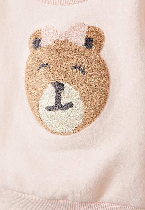 Cotton On - Alma drop shoulder sweater - pink pearl/teddy bow bear