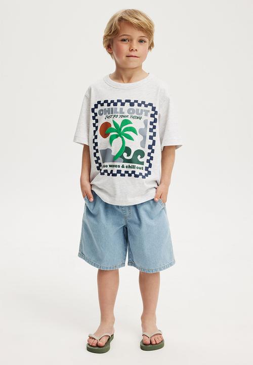 Cotton On - Jonny short sleeve print tee - snow marle/chill out do your thing