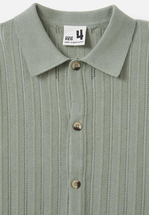 Cotton On - Knitted short sleeve shirt - deep sage/pointelle