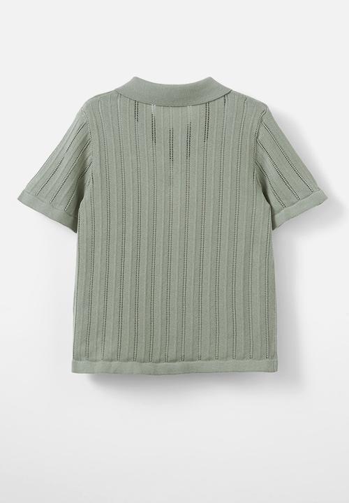 Cotton On - Knitted short sleeve shirt - deep sage/pointelle