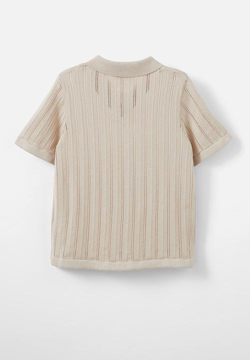 Cotton On - Knitted short sleeve shirt - rainy day/pointelle