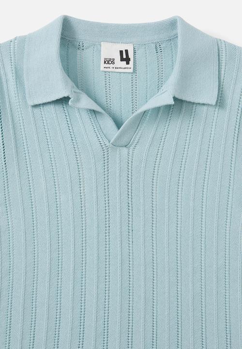 Cotton On - Preston knit polo - barber blue/pointelle