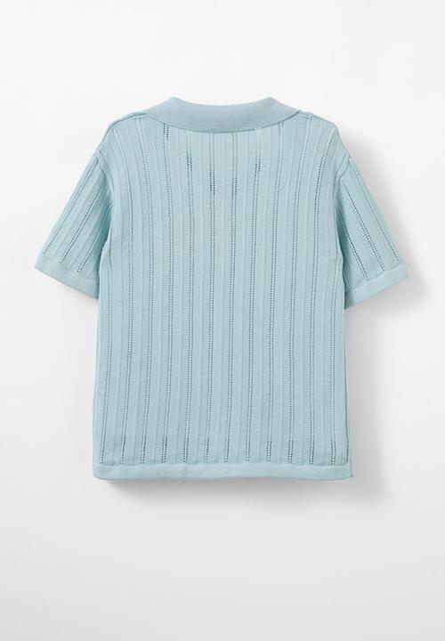Cotton On - Preston knit polo - barber blue/pointelle