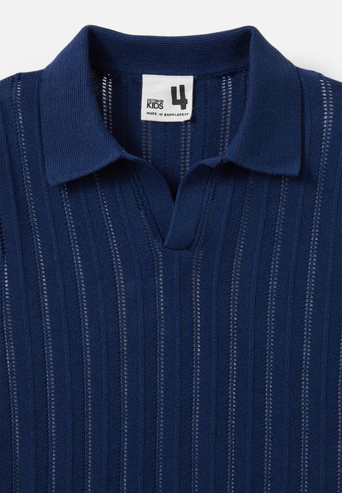 Cotton On - Preston knit polo - in the navy/pointelle