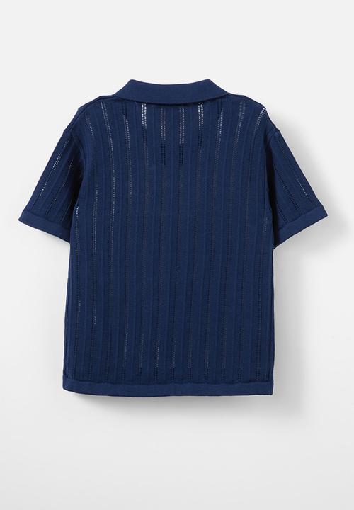 Cotton On - Preston knit polo - in the navy/pointelle