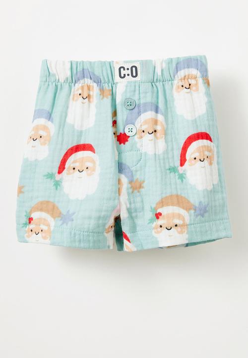 Cotton On - Baby organic woven pj set  - barber blue/santa faces