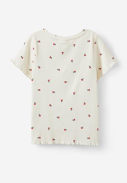 Cotton On - Raya rib baby tee - dark vanilla/cherries