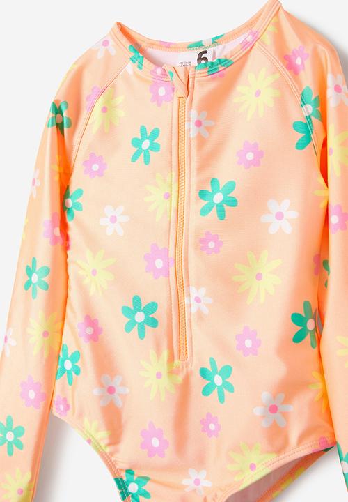Cotton On - Lydia low one piece - tropical orange/daisy