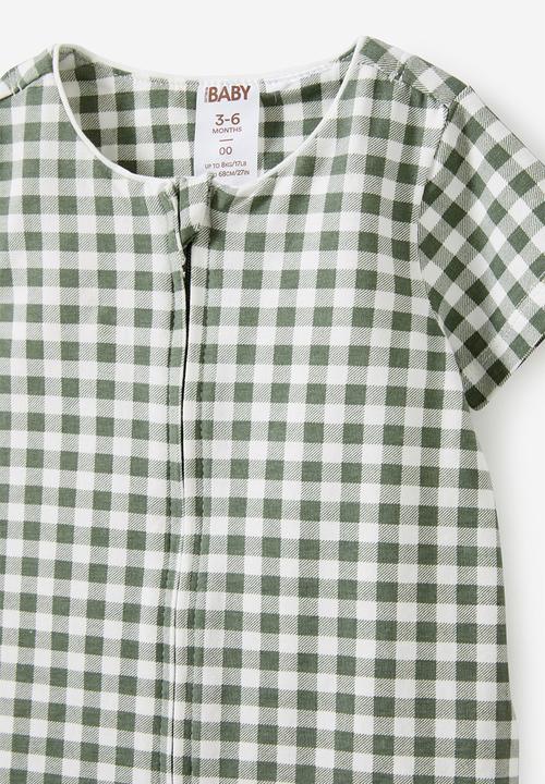 Cotton On - The short sleeve zip romper - swag green/gingham