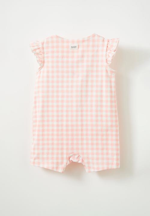 Cotton On - The short sleeve zip romper - pinky/gingham