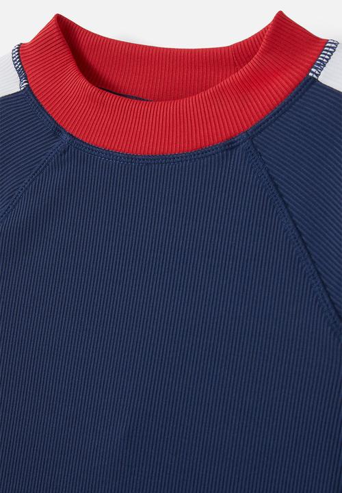 Cotton On - Flynn rash vest and billy boyleg trunk set - varsity red rib/in the navy rib/panel